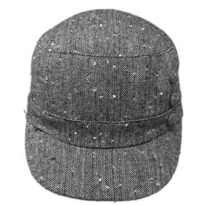 Payless Army Cap Gray One Size Wool Blend Speckled Decorative Buttons Hat